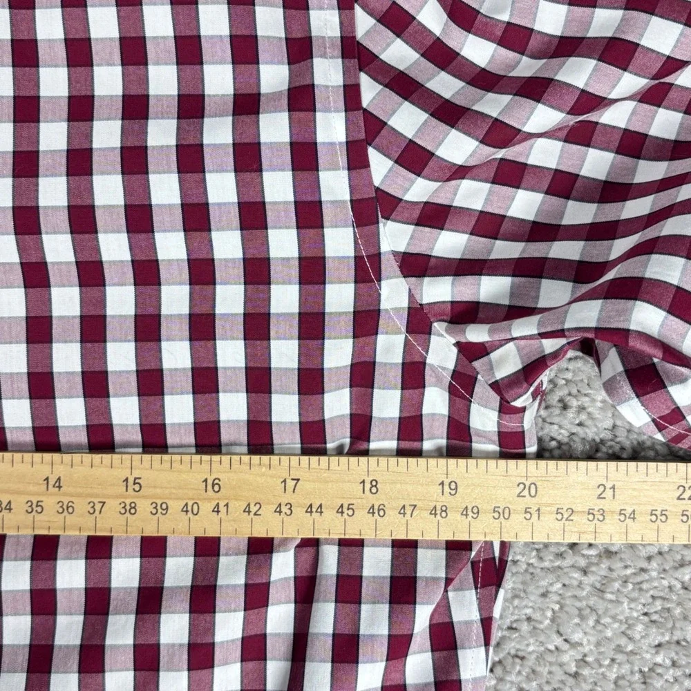 Banana Republic Mens Burgundy Gingham Non Iron Tailored Slim Fit Dress‎ Shirt M